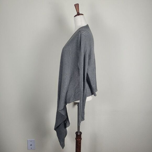 Eileen Fisher Sweater Women Gray Medium Ribbed Knit Angle Front Cardigan Minimal - Picture 4 of 7